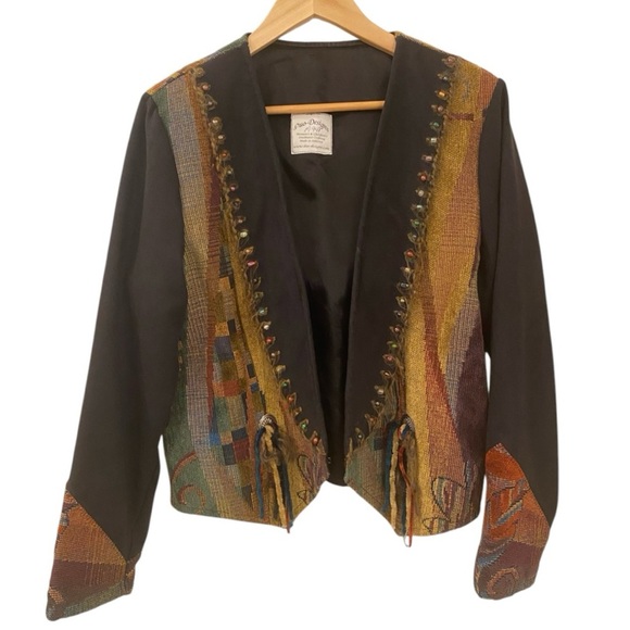 Duo Designs Vintage Southwestern Faux Suede Tapestry Jacket Size Medium Aztec - Picture 2 of 8